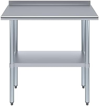 Amgood 36 ארוך x 18 שולחן עבודה נירוסטה עמוק עם 1.5 פלש אחורי | שולחן הכנת אוכל מטבח מתכת | NSF